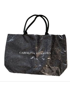 CAROLINA HERRERA Good Girl perfume Glitter open Tote Bag Silver grey sparkle XL